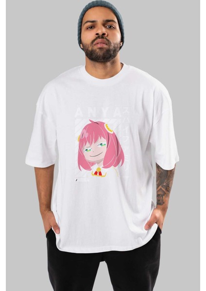 Anya Spyx Famıly Anime Ön Baskılı Beyaz Oversize T-Shirt Erkek Kadın