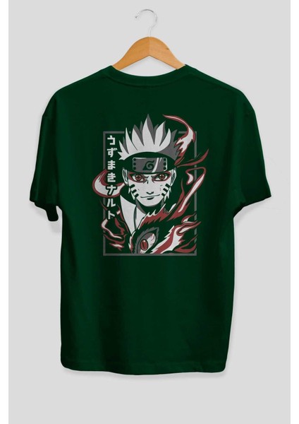 Narutomod Anime Arka Baskılı Zümrüt Yeşili Oversize T-Shirt Pamuk Erkek Kadın fiyatları