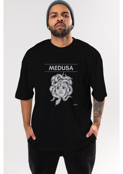 Medusa Ön Baskılı Siyah Oversize T-Shirt Erkek Kadın Bisiklet Yaka indirimleri