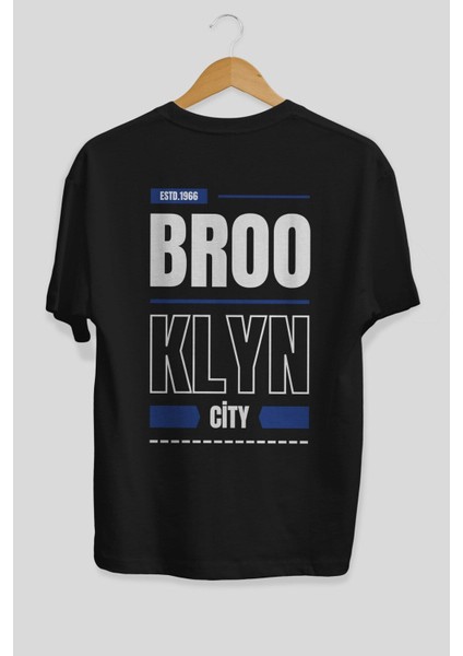 Brooklyn City Yazılı Arka Baskılı Siyah Oversize T-Shirt Erkek Kadın Bisiklet Yaka fiyatları
