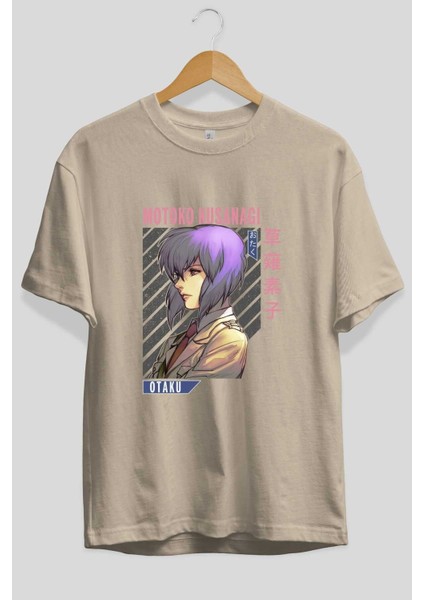 Motoko Kusanagi 4 Anime Ön Baskılı Bej Oversize T-Shirt Erkek Kadın fiyatları