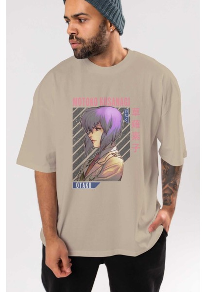 Motoko Kusanagi 4 Anime Ön Baskılı Bej Oversize T-Shirt Erkek Kadın indirimleri