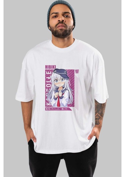 Hibiki 4 Anime Ön Baskılı Beyaz Oversize T-Shirt Erkek Kadın