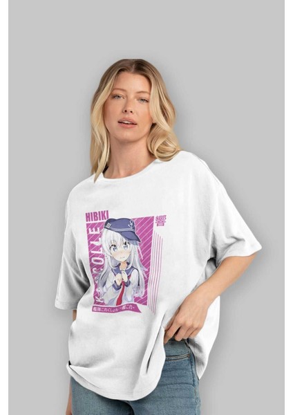 Hibiki 4 Anime Ön Baskılı Beyaz Oversize T-Shirt Erkek Kadın fırsatları