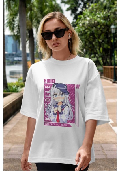 Hibiki 4 Anime Ön Baskılı Beyaz Oversize T-Shirt Erkek Kadın indirimleri