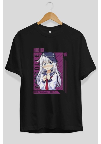 Hibiki 4 Anime Ön Baskılı Siyah Oversize T-Shirt Erkek Kadın fiyatları