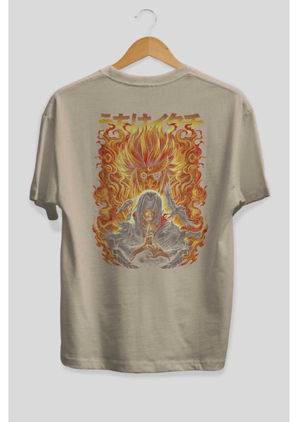 Naruto Itachı Uchıha Anime Arka Baskılı Bej Oversize T-Shirt %100 Pamuk Erkek Kadın fiyatları