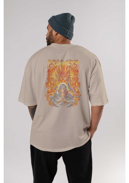 Naruto Itachı Uchıha Anime Arka Baskılı Bej Oversize T-Shirt %100 Pamuk Erkek Kadın fırsatları