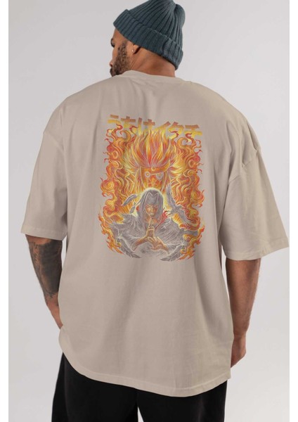 Naruto Itachı Uchıha Anime Arka Baskılı Bej Oversize T-Shirt %100 Pamuk Erkek Kadın indirimleri