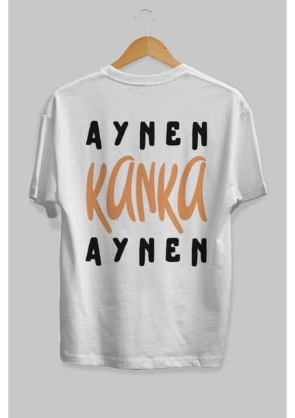 Aynen Kanka Aynen Arka Baskılı Beyaz Oversize T-Shirt Erkek Kadın Bisiklet Yaka