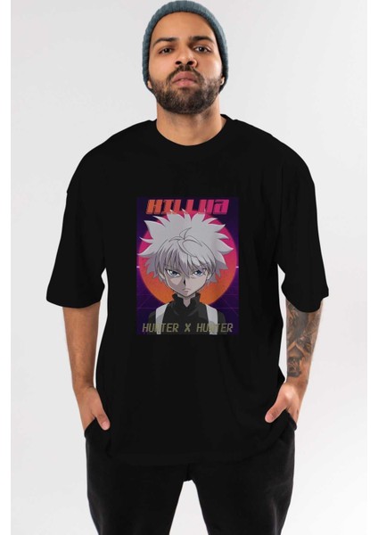 Killua Zoldyck 12 1 Anime Ön Baskılı Siyah Oversize T-Shirt Erkek Kadın