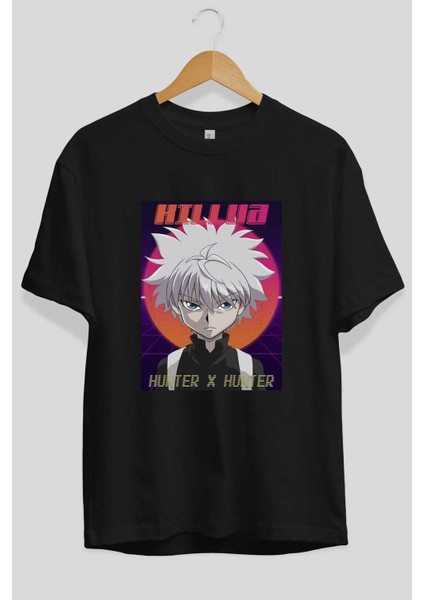Killua Zoldyck 12 1 Anime Ön Baskılı Siyah Oversize T-Shirt Erkek Kadın fiyatları