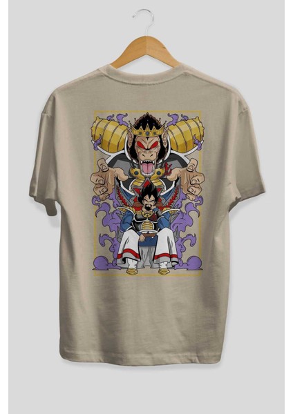 Dragonball Reyvegeta Anime Arka Baskılı Bej Oversize T-Shirt %100 Pamuk Erkek Kadın fiyatları
