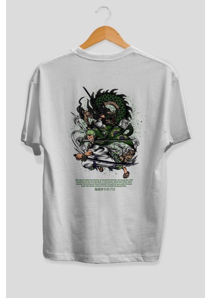 Zoro Anime Arka Baskılı Beyaz Oversize T-Shirt Pamuk Erkek Kadın fiyatları