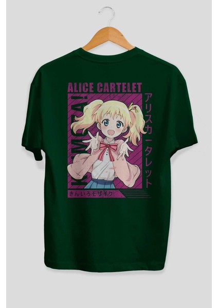 Alice Cartelet 12 Anime Arka Baskılı Zümrüt Yeşili Oversize T-Shirt Pamuk Erkek Kadın fiyatları