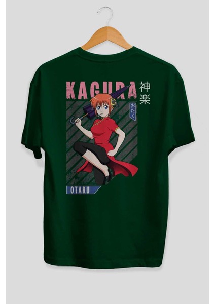 Kagura Gıntama 1 Anime Arka Baskılı Zümrüt Yeşili Oversize T-Shirt Pamuk Erkek Kadın fiyatları