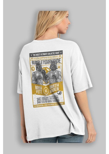 Rumble In The Darkside Arka Baskılı Beyaz Oversize T-Shirt Erkek Kadın Bisiklet Yaka fiyatları