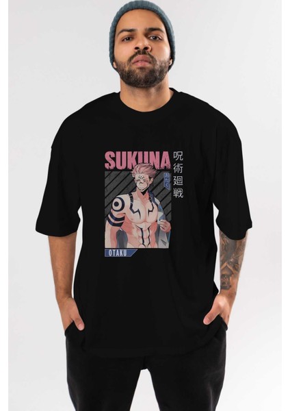 Sukuna Ryoumen 1 Anime Ön Baskılı Siyah Oversize T-Shirt Erkek Kadın