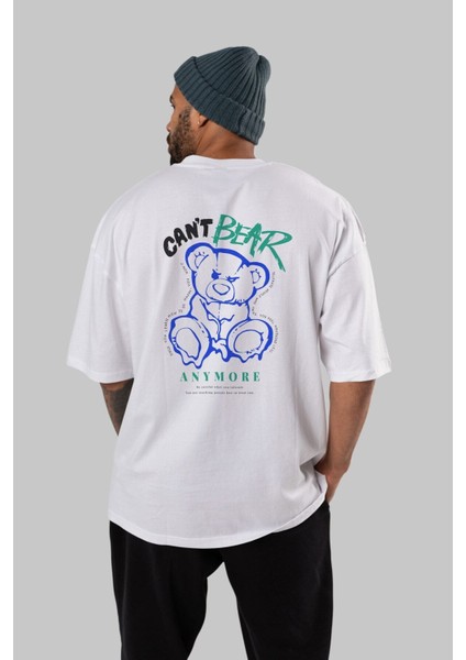 Cant Bear Anymore Arka Baskılı Beyaz Oversize T-Shirt Erkek Kadın Bisiklet Yaka fırsatları