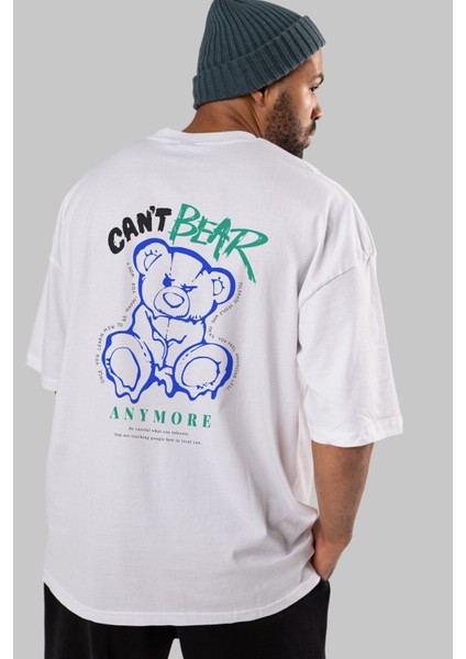 Cant Bear Anymore Arka Baskılı Beyaz Oversize T-Shirt Erkek Kadın Bisiklet Yaka indirimleri