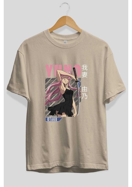 Yuno Gasai 5 Anime Ön Baskılı Bej Oversize T-Shirt Erkek Kadın fiyatları