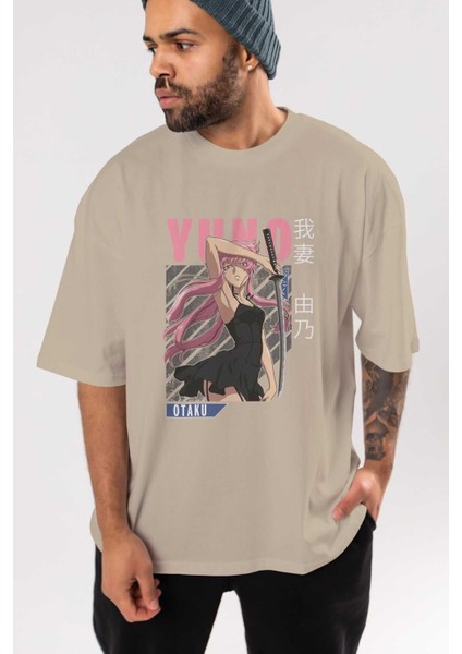 Yuno Gasai 5 Anime Ön Baskılı Bej Oversize T-Shirt Erkek Kadın indirimleri