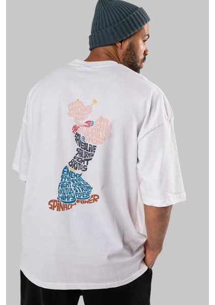 Sailorman Arka Baskılı Beyaz Oversize T-Shirt Erkek Kadın Bisiklet Yaka fiyatları