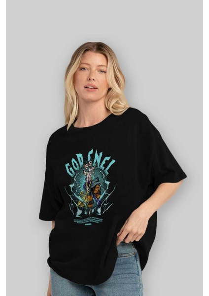 Eneru Anime Ön Baskılı Siyah Oversize T-Shirt Erkek Kadın fırsatları