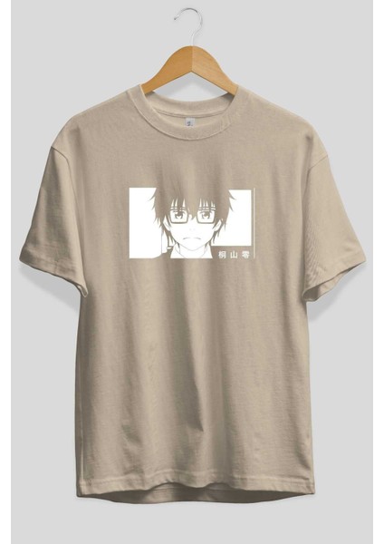 Rei Kiriyama 3 Anime Ön Baskılı Bej Oversize T-Shirt Erkek Kadın fiyatları