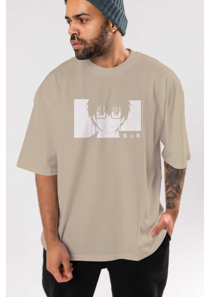 Rei Kiriyama 3 Anime Ön Baskılı Bej Oversize T-Shirt Erkek Kadın indirimleri