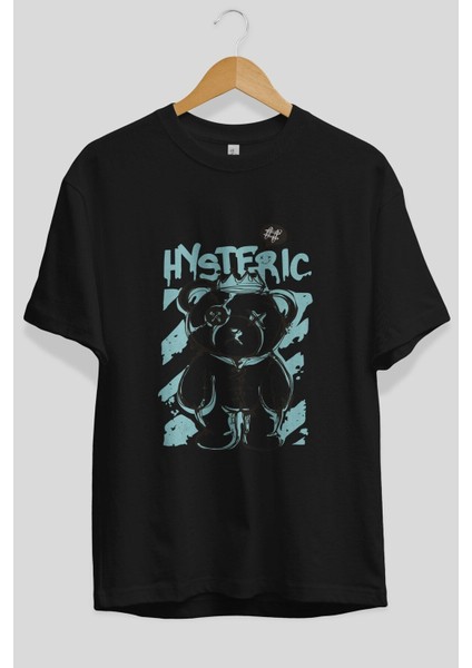 Hysteric Bear Ön Baskılı Siyah Oversize T-Shirt Erkek Kadın Bisiklet Yaka fiyatları