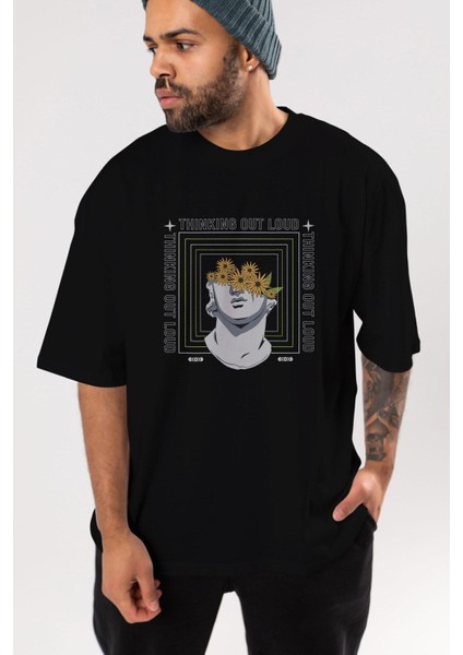 Thinking Out Loud Ön Baskılı Siyah Oversize T-Shirt Erkek Kadın Bisiklet Yaka fiyatları
