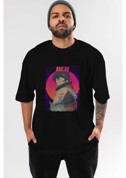 Reg 7 Anime Ön Baskılı Siyah Oversize T-Shirt Erkek Kadın