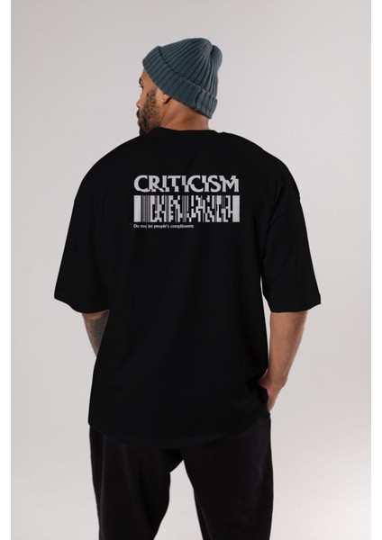 Criticism Streetwear Arka Baskılı Siyah Oversize T-Shirt Erkek Kadın Bisiklet Yaka modelleri