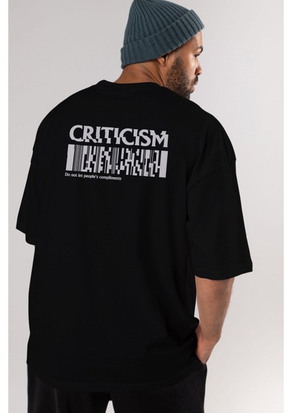 Criticism Streetwear Arka Baskılı Siyah Oversize T-Shirt Erkek Kadın Bisiklet Yaka fırsatları