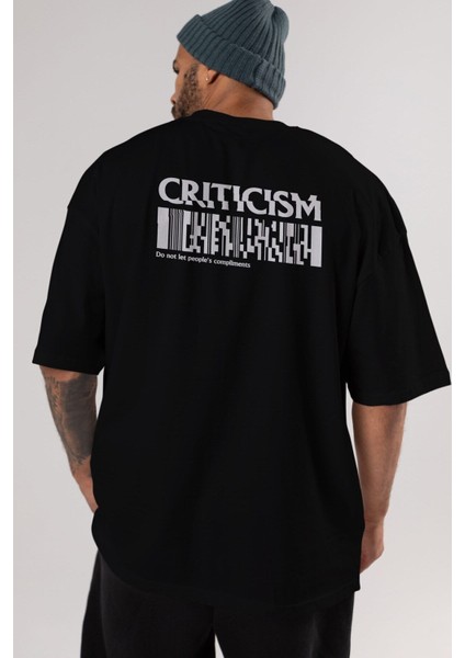 Criticism Streetwear Arka Baskılı Siyah Oversize T-Shirt Erkek Kadın Bisiklet Yaka indirimleri