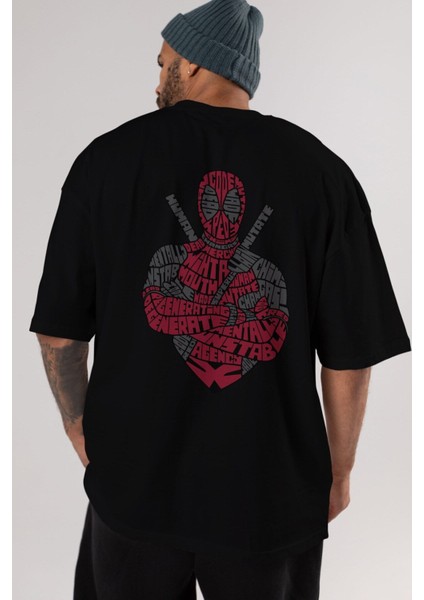 Dead Red Arka Baskılı Siyah Oversize T-Shirt Erkek Kadın Bisiklet Yaka