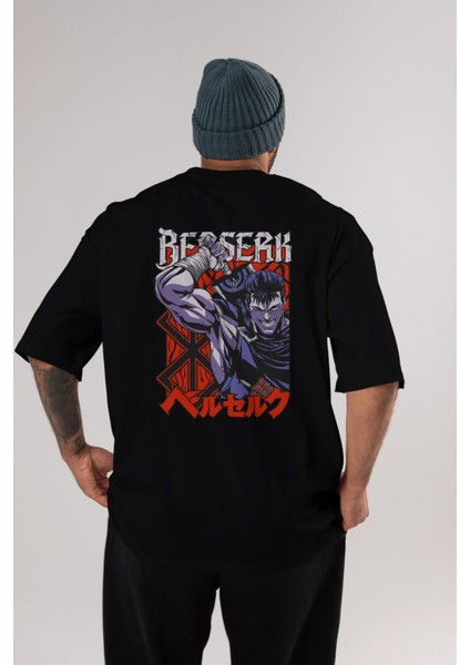 Guts Berserk Anime Arka Baskılı Siyah Oversize T-Shirt Erkek Kadın fiyatları