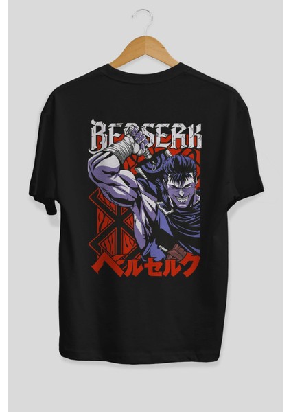 Guts Berserk Anime Arka Baskılı Siyah Oversize T-Shirt Erkek Kadın fırsatları