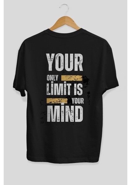 Your Limit Is Yazılı Arka Baskılı Siyah Oversize T-Shirt Erkek Kadın Bisiklet Yaka