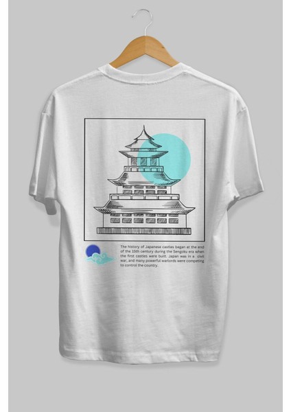 Retro Japanese Arka Baskılı Beyaz Oversize T-Shirt Erkek Kadın Bisiklet Yaka