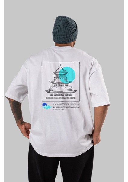 Retro Japanese Arka Baskılı Beyaz Oversize T-Shirt Erkek Kadın Bisiklet Yaka fiyatları