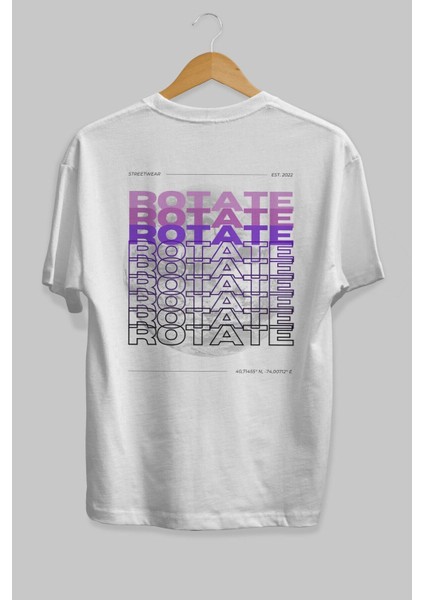 Rotate Yazılı Arka Baskılı Beyaz Oversize T-Shirt Erkek Kadın Bisiklet Yaka fiyatları