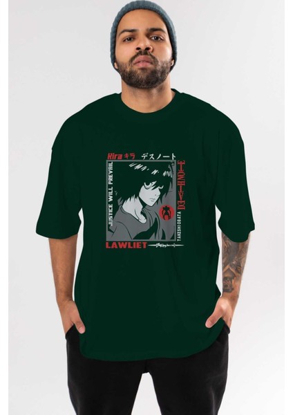 Death Note Anime Ön Baskılı Zümrüt Yeşili Oversize T-Shirt Erkek Kadın