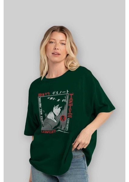 Death Note Anime Ön Baskılı Zümrüt Yeşili Oversize T-Shirt Erkek Kadın fırsatları