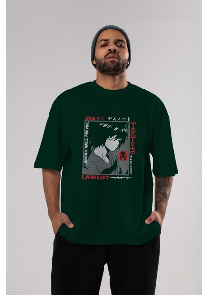 Death Note Anime Ön Baskılı Zümrüt Yeşili Oversize T-Shirt Erkek Kadın indirimleri