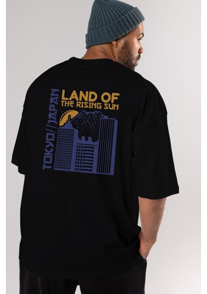 Tokyo Arka Baskılı Siyah Oversize T-Shirt Erkek Kadın Bisiklet Yaka fırsatları