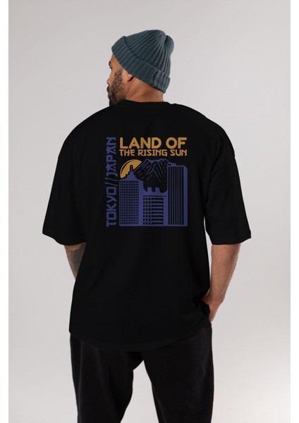Tokyo Arka Baskılı Siyah Oversize T-Shirt Erkek Kadın Bisiklet Yaka indirimleri