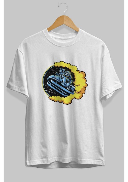 Astrojump With Snowmobile Ön Baskılı Beyaz Oversize T-Shirt Erkek Kadın Bisiklet Yaka indirimleri