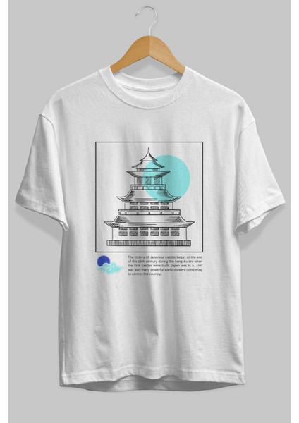 Retro Japanese Ön Baskılı Beyaz Oversize T-Shirt Erkek Kadın Bisiklet Yaka modelleri